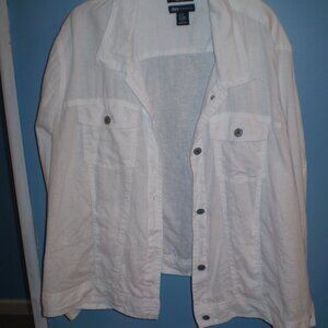 JONES NEW YORK LINEN LONG SLEEVE WHITE SHIRT/JACKET SZ 3X